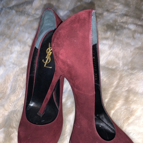 YSL Tribtoo High Heel Pumps Sz 39.5 Bordeaux Suede - Picture 6 of 15